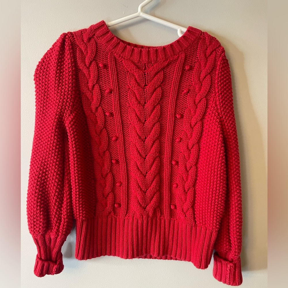 Red cable knit girls sweater made by Gap